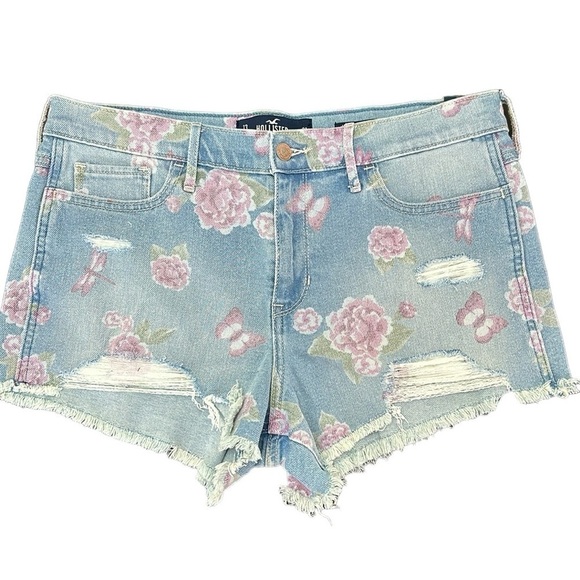 Hollister High Rise Short Short Vintage Stretch Jean Shorts Floral Distr… - Picture 1 of 12